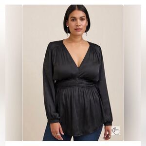 TORRID PEPLUM SATIN SMOCKED WAIST TOP NWT